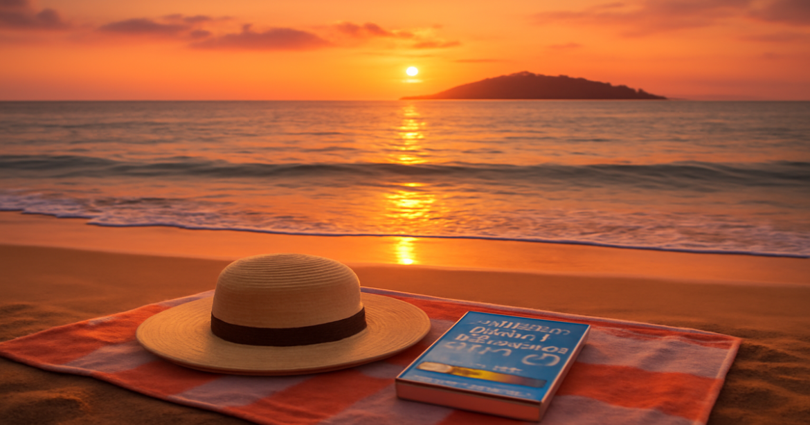 Explore planning a sea vacation with a stunning beach sunset and travel essentials.
