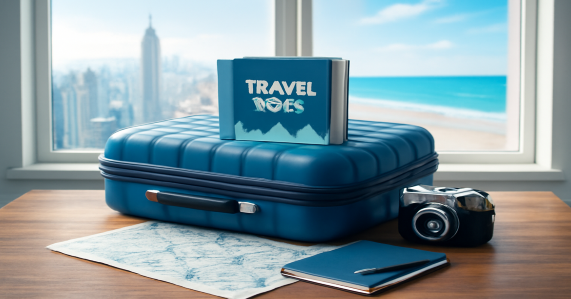 Explore tips for подготовка к поездке with a vibrant travel scene featuring essential items.
