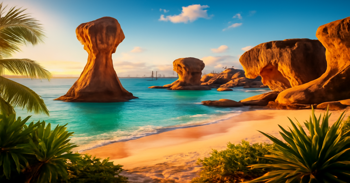 Explore unusual places for travel with this stunning image of a vibrant beach destination.