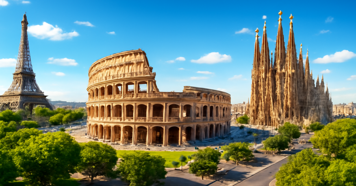 Explore breathtaking достопримечательности Европы with iconic landmarks and vibrant cityscapes.