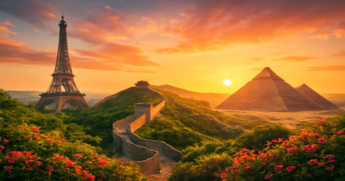 Explore the top достопримечательности мира with this stunning travel image of iconic landmarks.