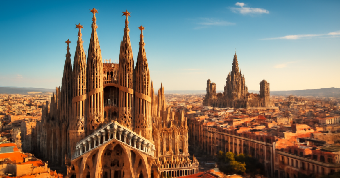 Explore достопримечательности Барселоны with a breathtaking view of Sagrada Familia and the Gothic Quarter.