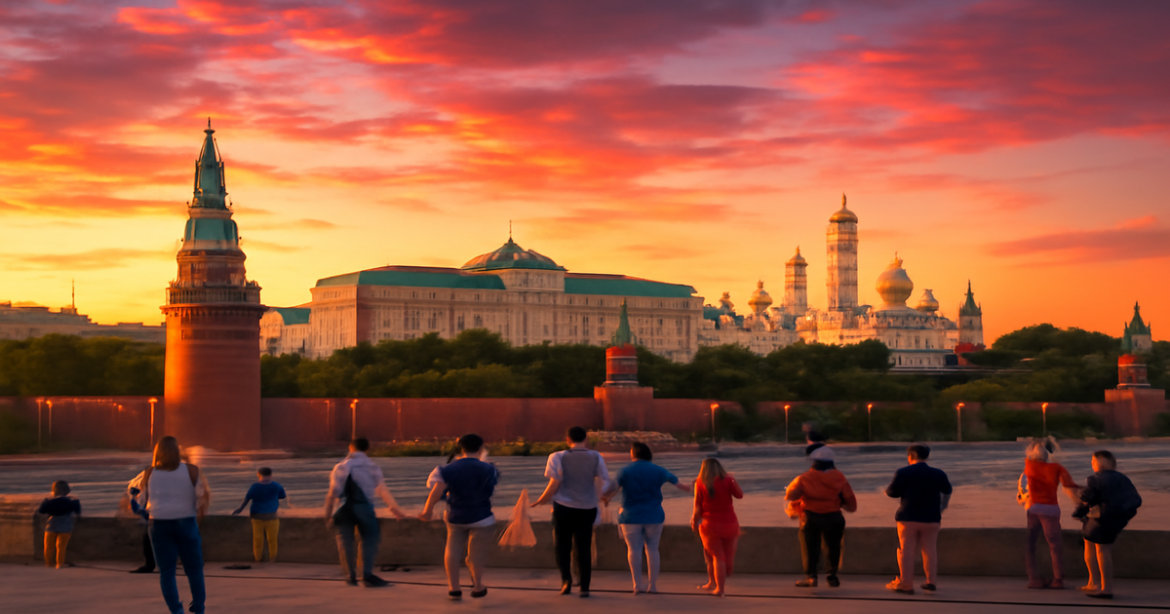 Explore must-see landmarks in Moscow, showcasing the beauty of the Kremlin at sunset.