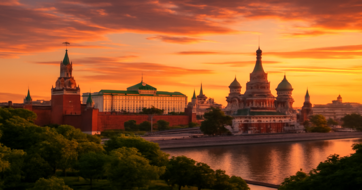 Explore what to see in Moscow with this beautiful skyline view at sunset.