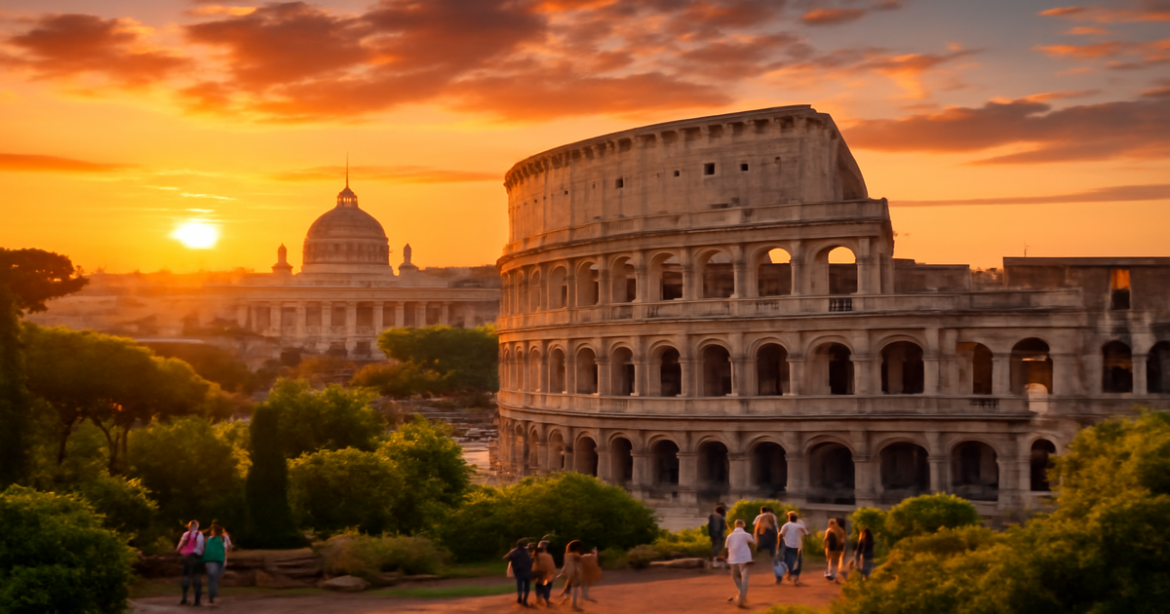 Explore the stunning достопримечательности Рима, including the Colosseum and Vatican, in this captivating image.