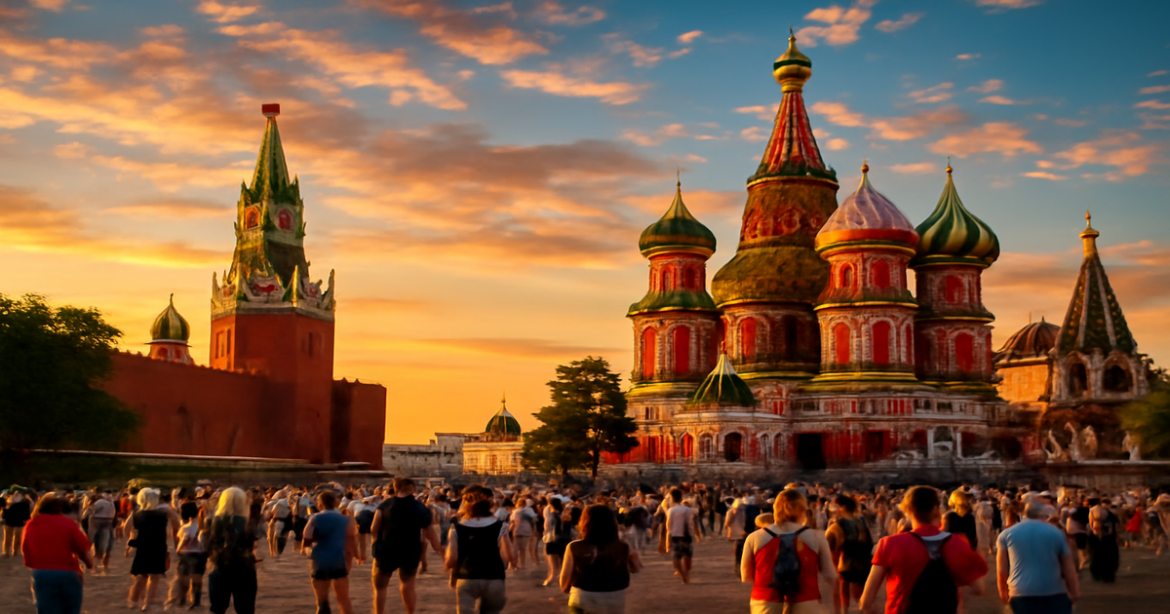 Explore достопримечательности Москвы with this stunning view of Red Square and the Kremlin.
