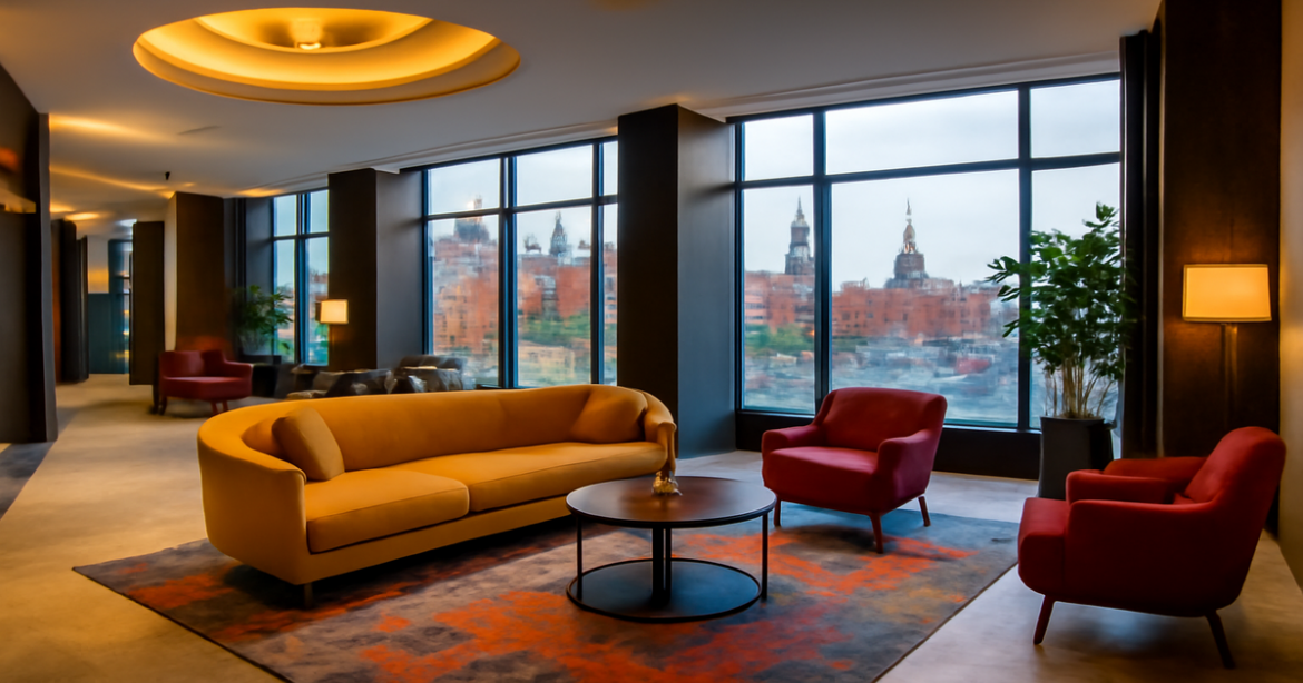 Explore where to stay in Moscow with a view of a stylish hotel lobby.