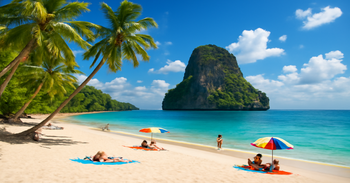 Explore пляжный отдых в Таиланде with this vibrant beach scene capturing its beauty and allure.