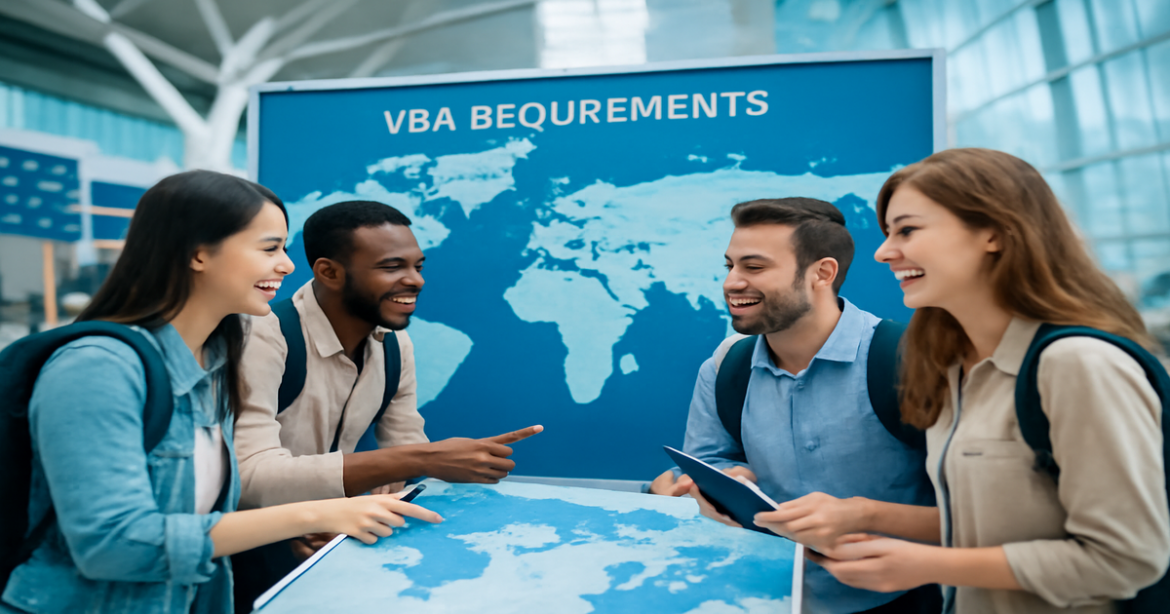 Travelers exploring visa options at an airport, representing the journey to various destinations.