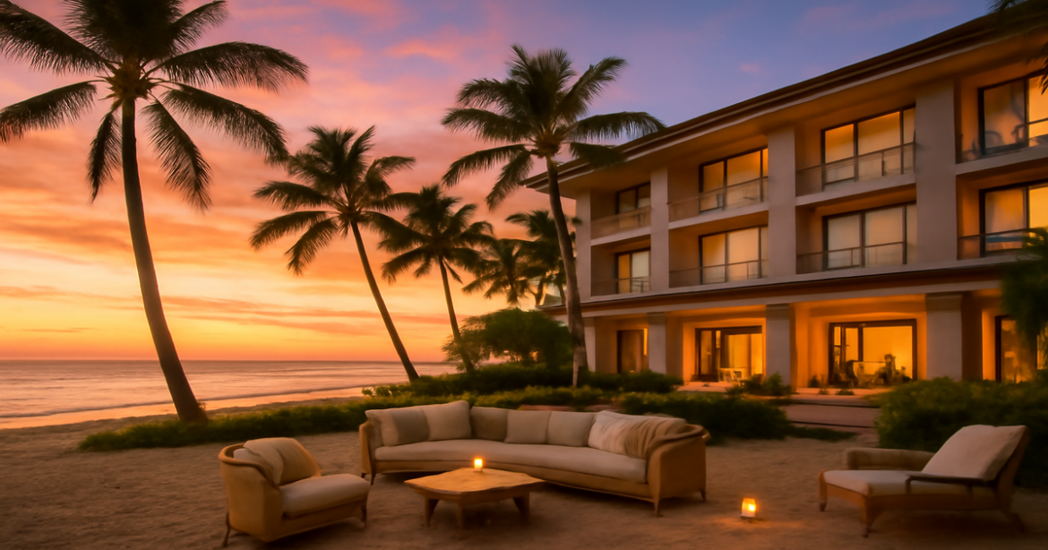 A stunning beach hotel scene showcasing the ideal выбор отеля for a memorable vacation.