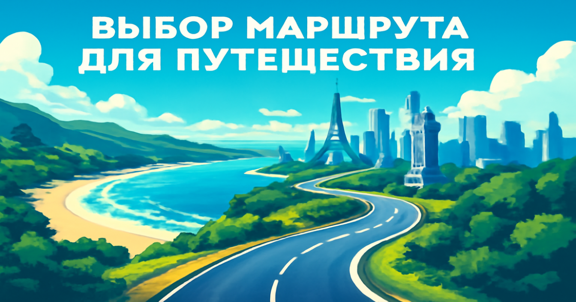 Stunning travel route showcasing выбор маршрута для путешествия with beaches and city landmarks.