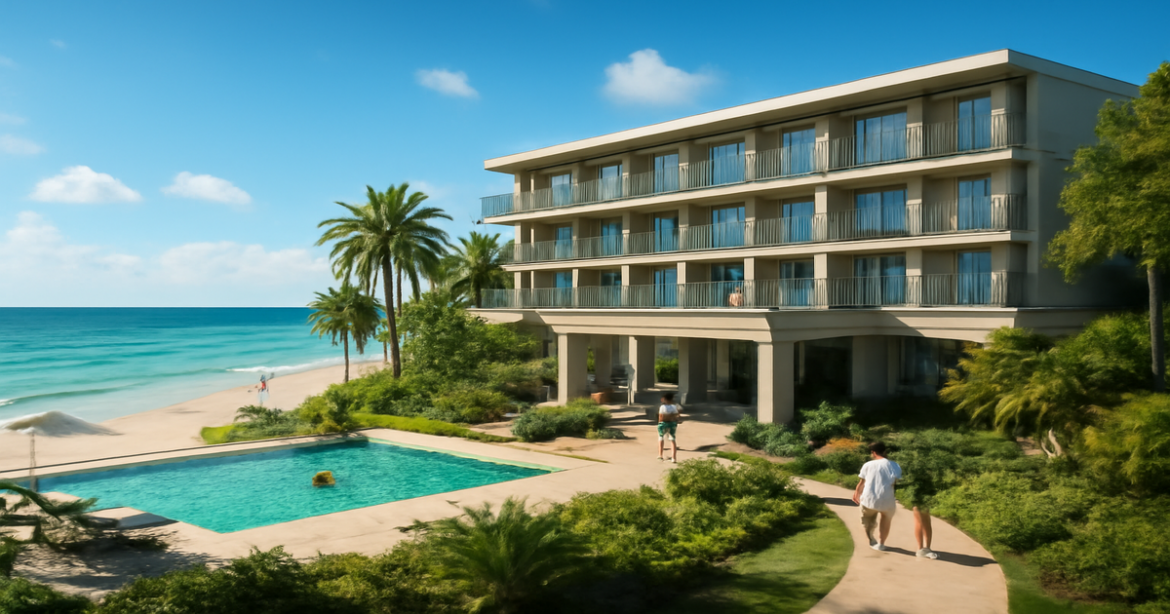 Stunning beachside hotel ideal for выбор отеля, showcasing a perfect vacation atmosphere.