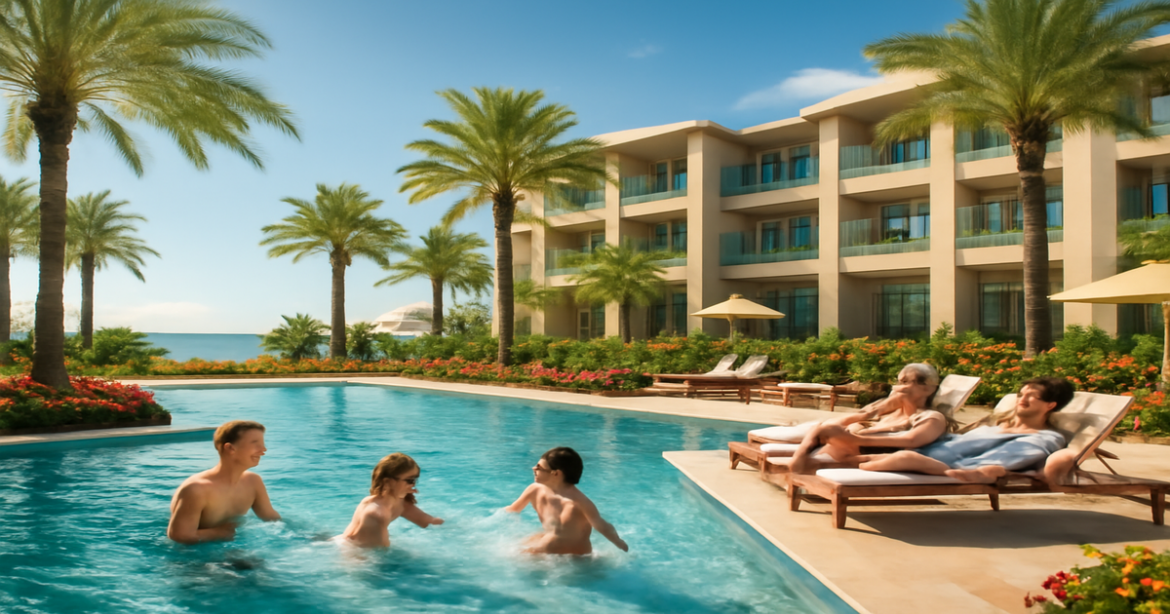 A beautiful отель для семейного отдыха with a family-friendly pool and inviting atmosphere.
