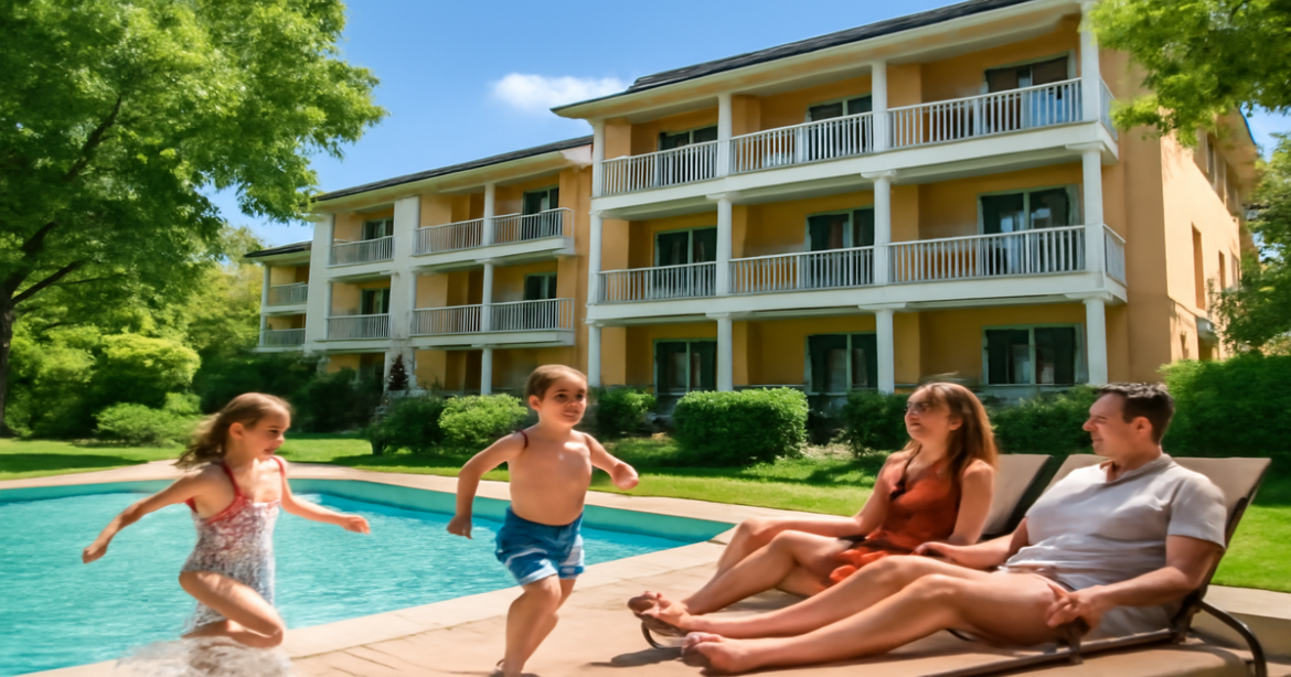 Explore правильный выбор отеля for family vacations with a beautiful hotel scene.