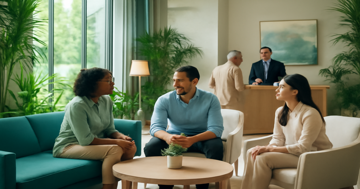 Explore how to choose a hotel with this inviting hotel lobby scene showcasing diverse travelers.