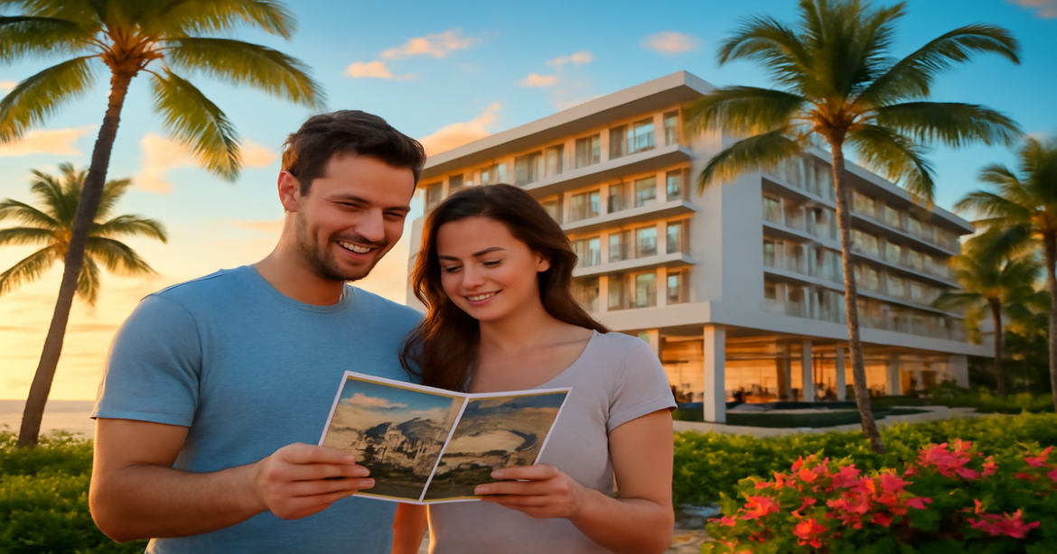 Explore правильный выбор отеля with a stunning beachside hotel scene, perfect for travel inspiration.