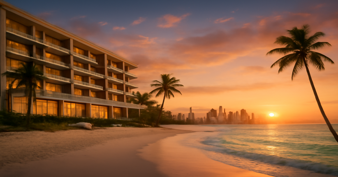 A stunning beach hotel scene perfect for exploring выбор отеля за границей.