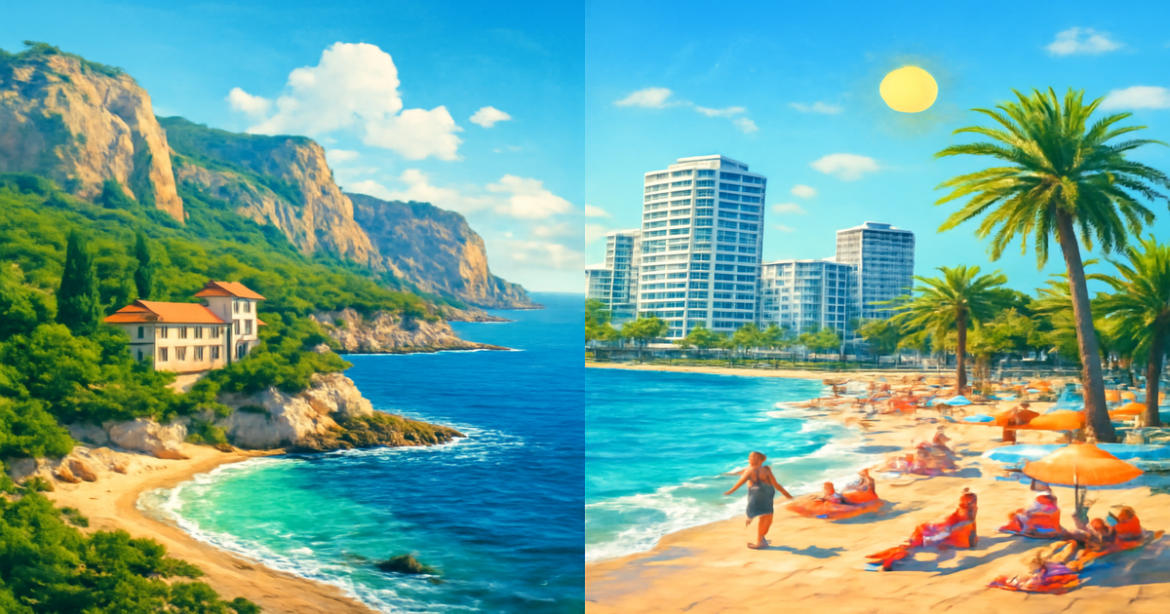 Stunning visual comparison of Крым против Сочи highlighting beaches and tourism destinations.