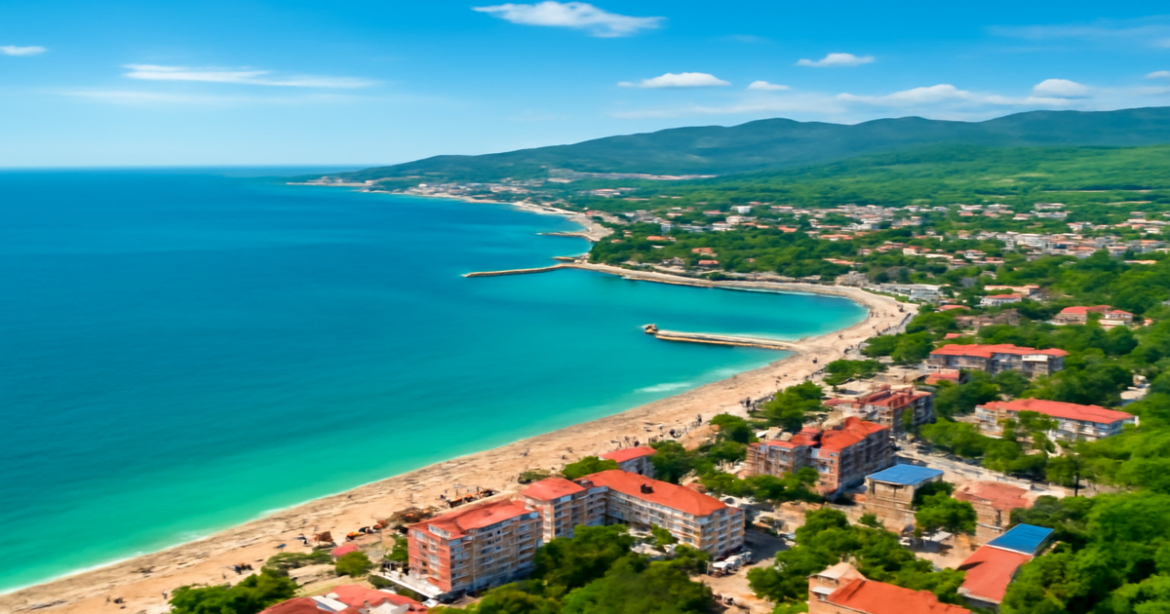 Explore курорты Черноморского побережья with this beautiful coastal image, perfect for vacation inspiration.