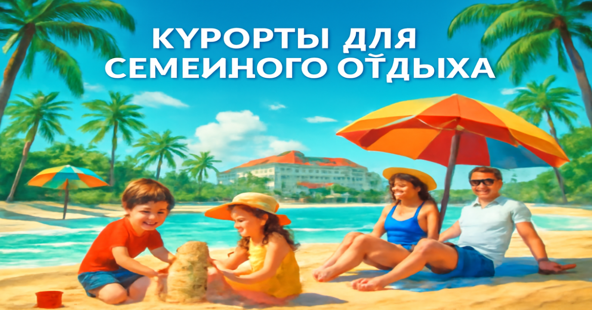 Family enjoying a safe and fun vacation at курорты для семейного отдыха by the beach.