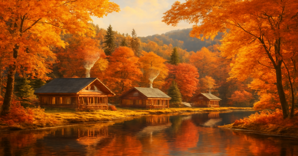 Stunning курорты осенью landscape with vibrant fall colors, perfect for a peaceful getaway.