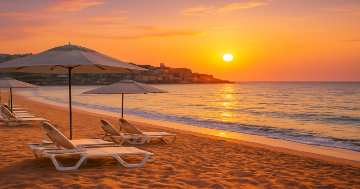 Ideal image for 'лучшее время для отдыха на Черном море' showcasing a beautiful beach sunset.