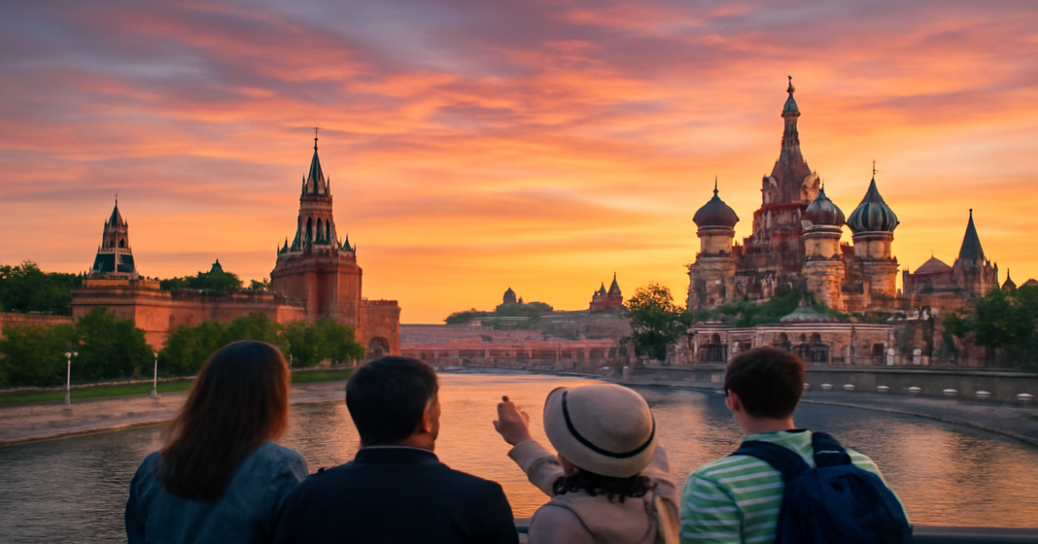 Explore the beauty of экскурсии по Москве with a stunning view of the city's landmarks.