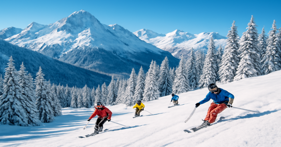 Explore горнолыжные курорты with this inspiring winter getaway scene in the mountains.