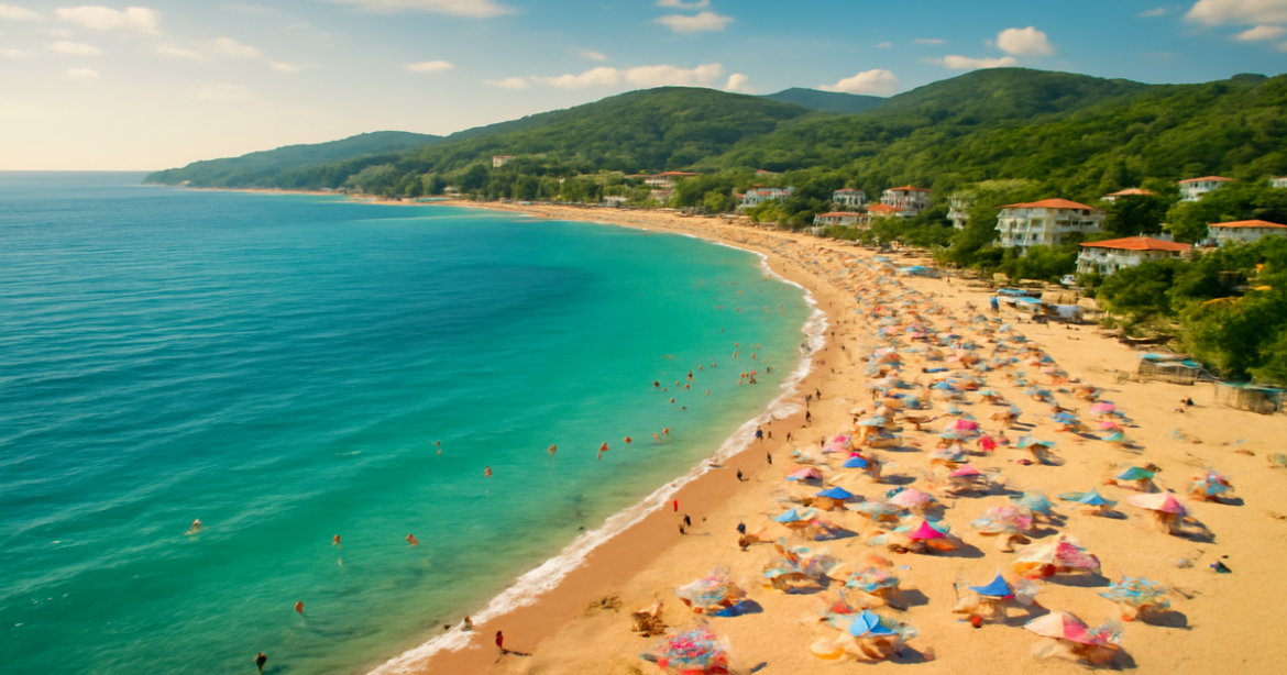 Beautiful view of курорты Черного моря, showcasing beaches and vibrant vacation activities.