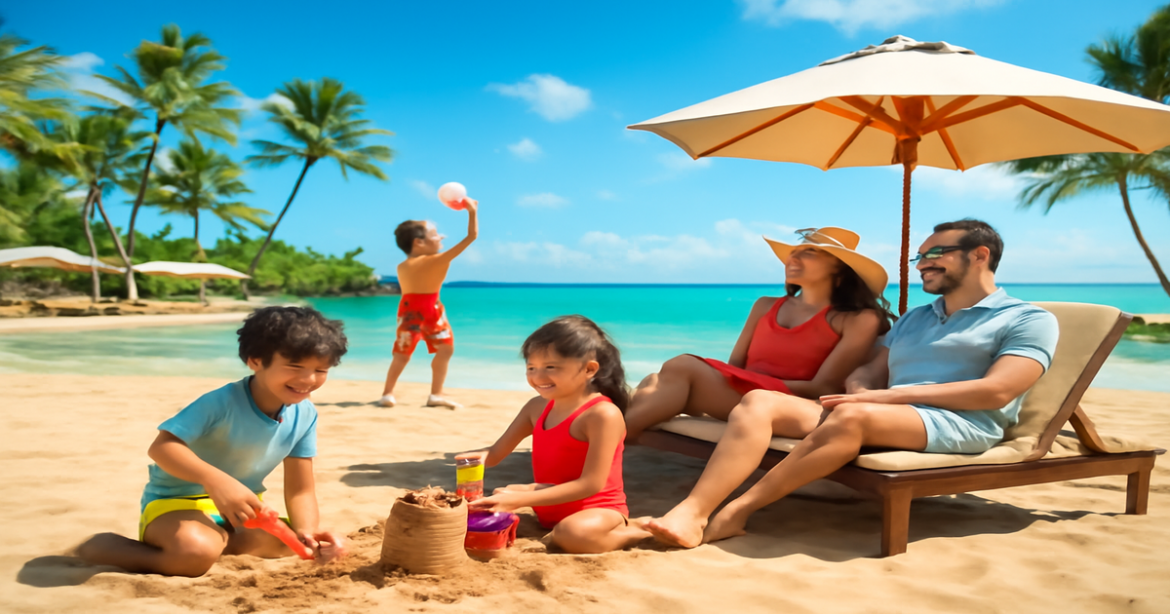 Discover курорты для семейного отдыха with vibrant beach scenes perfect for family vacations.