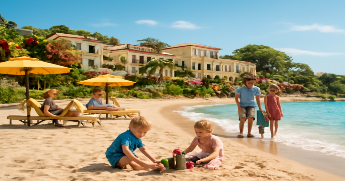Beautiful beach resort for семейного отдыха in Europe, perfect for families to enjoy their vacation.