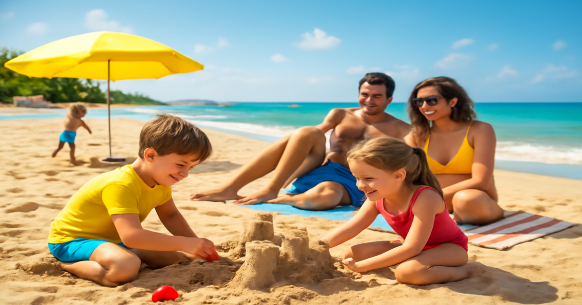 Families enjoying a sunny day at курорты для семейного отдыха, perfect for a vacation.