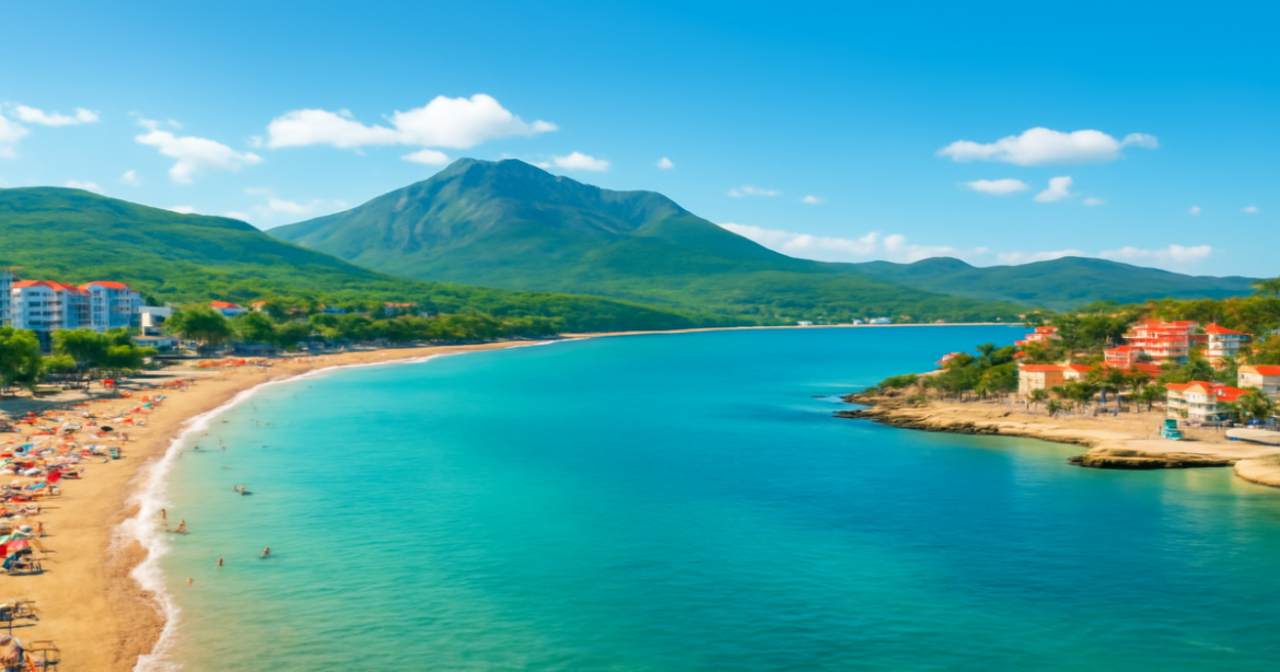 Explore лучшие курорты России for summer vacations, showcasing beautiful beaches and vibrant landscapes.
