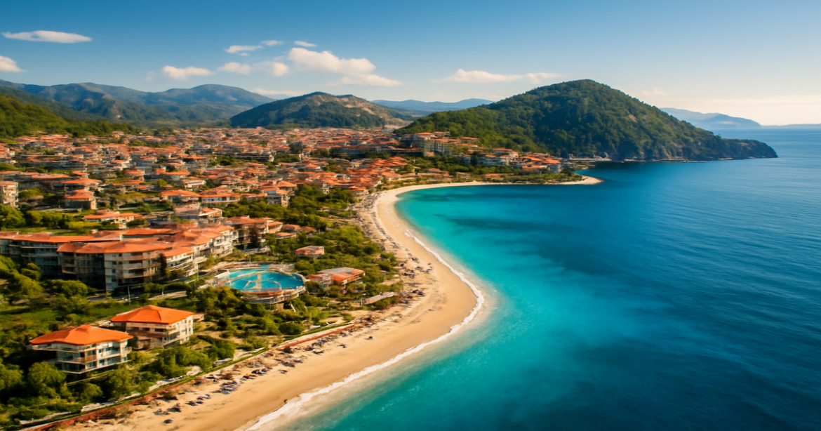 Aerial view of курорты Турции showcasing stunning beaches and resorts for a perfect 2026 vacation.