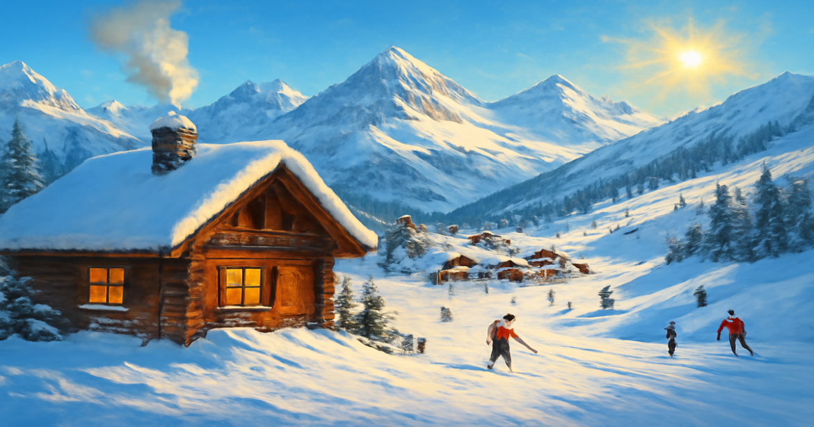 Stunning winter landscape showcasing the best of отпуск зимой with ski resorts and snow-covered peaks.