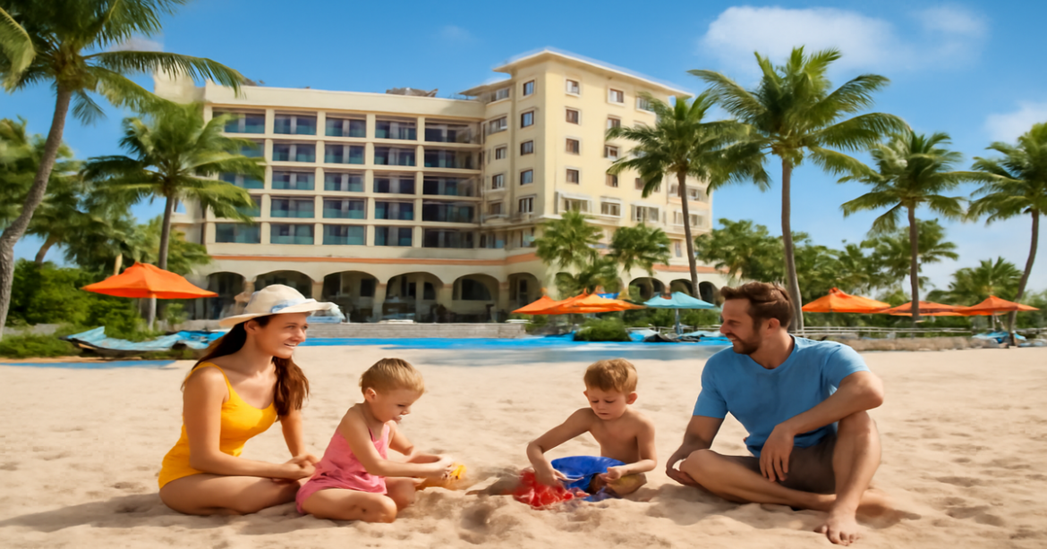 Explore лучшие отели для семьи with this inviting beach vacation scene, perfect for family travelers.