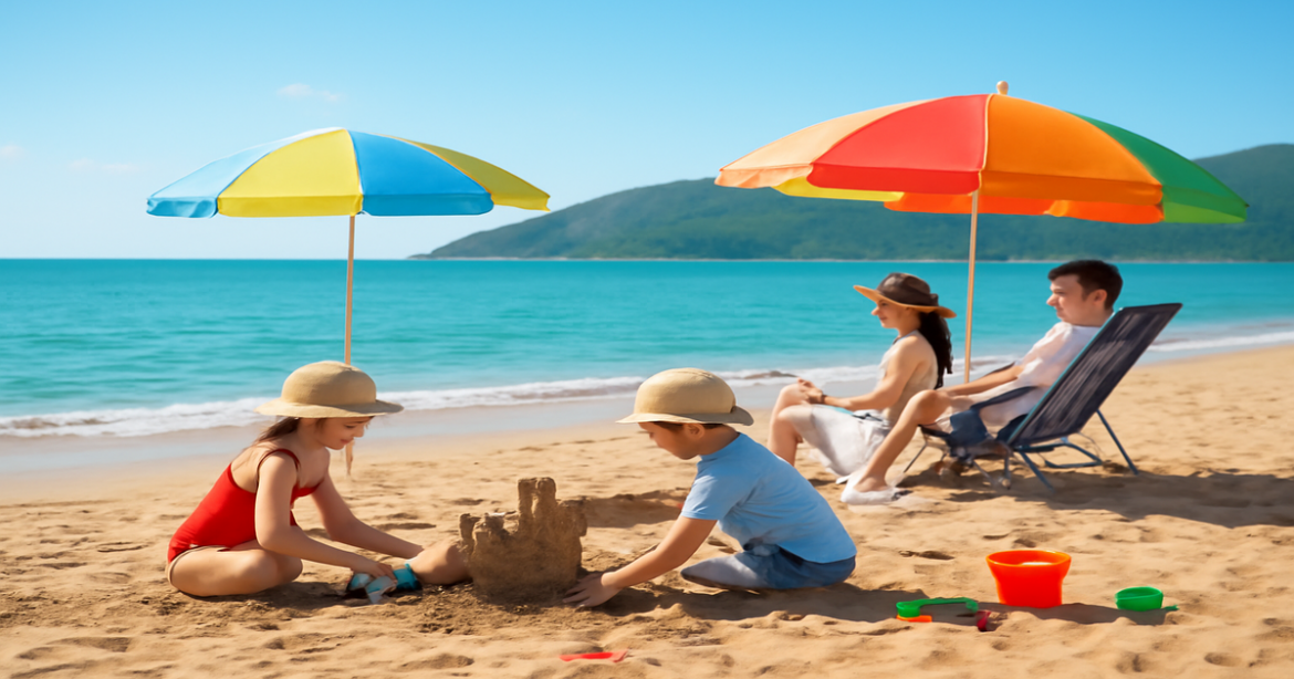 Family enjoying time at the beautiful пляжи Крыма, perfect for a vacation with children.
