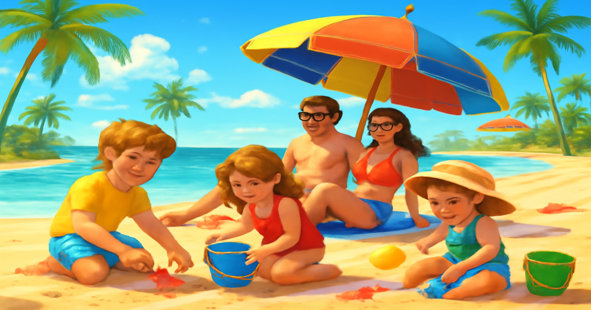 Explore пляжные курорты для детей with families enjoying a sunny beach vacation.