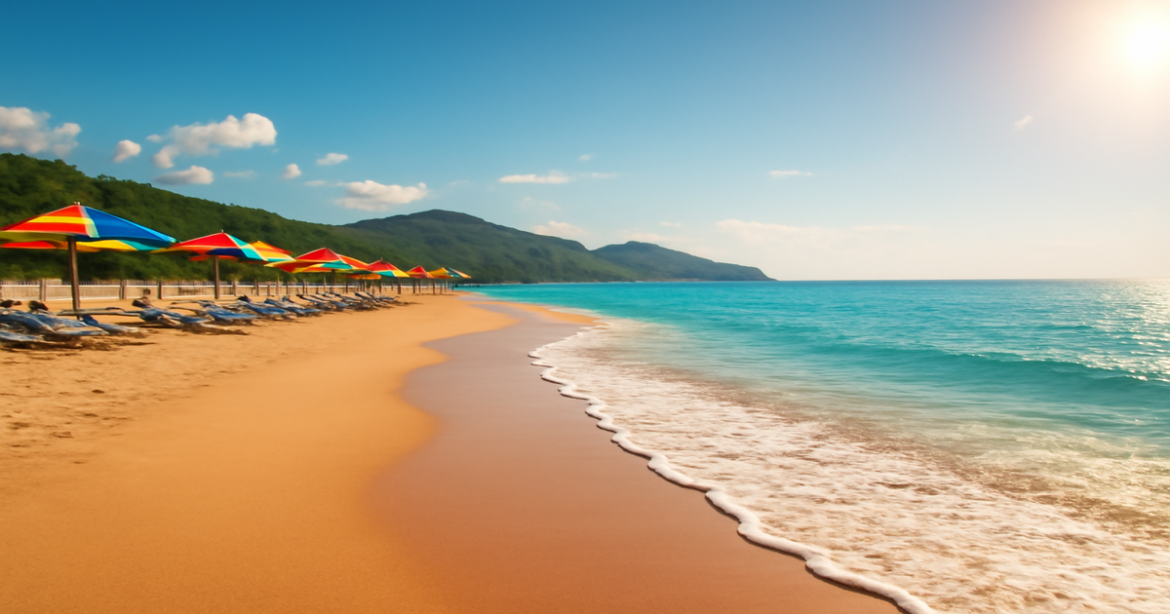 Explore the beauty of пляжные курорты России with this stunning beach vacation scene.