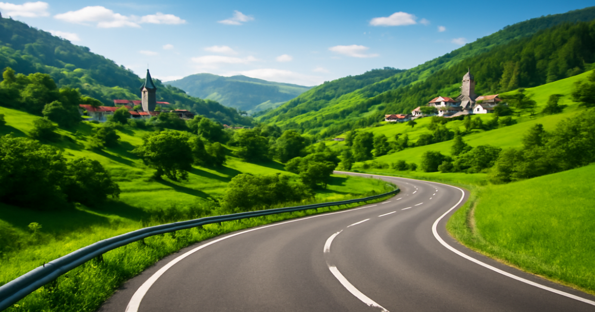 Inspiring image of a stunning маршруты по Европе, showcasing scenic landscapes and charming villages.