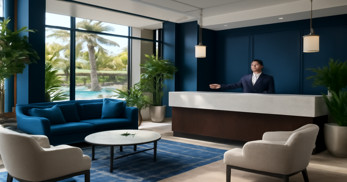 Explore the perfect выбор отеля for your vacation in this inviting hotel lobby scene.