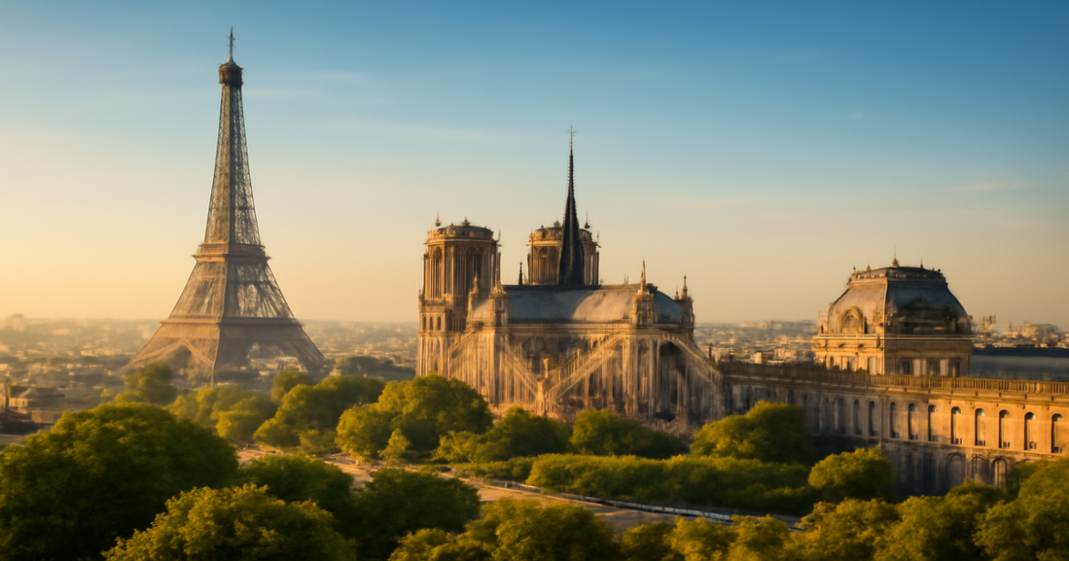 Explore the stunning достопримечательности Парижа with this captivating image of iconic landmarks.