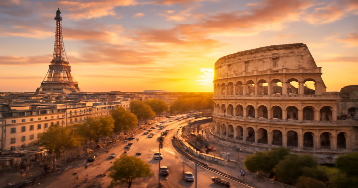 Explore popular туристические города Европы like Paris and Rome in this inspiring travel image.