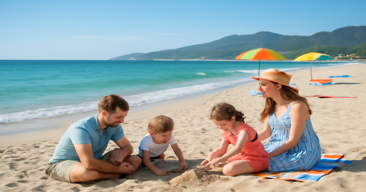 Explore отдых с детьми at beautiful Russian resorts with family-friendly beach scenes.