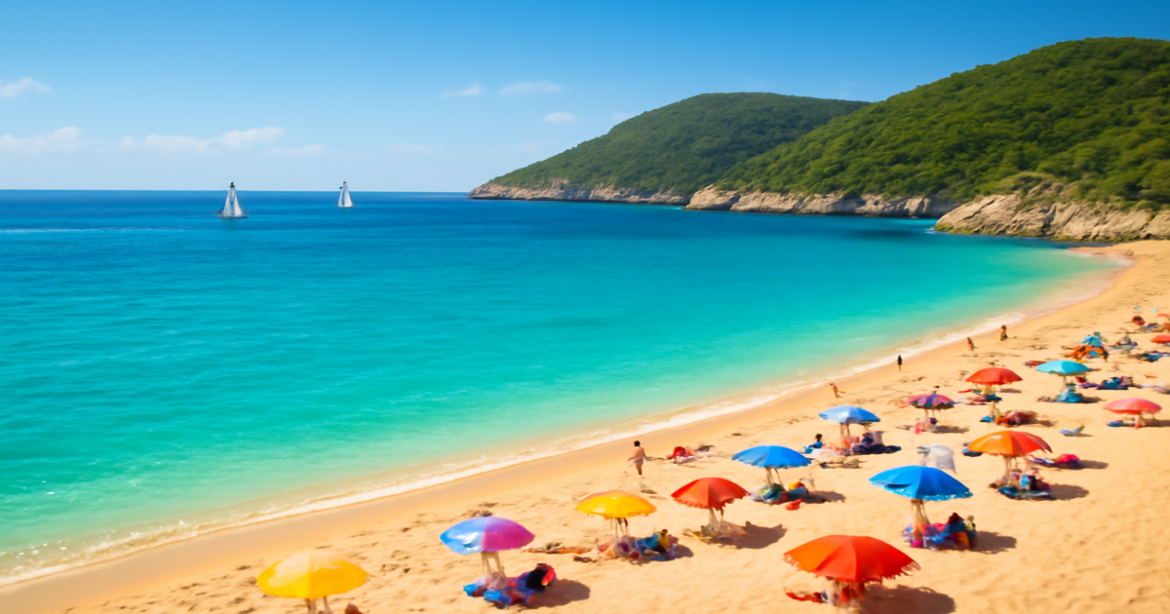 Experience a beautiful beach scene for отдых в Турции with clear waters and sunny skies.