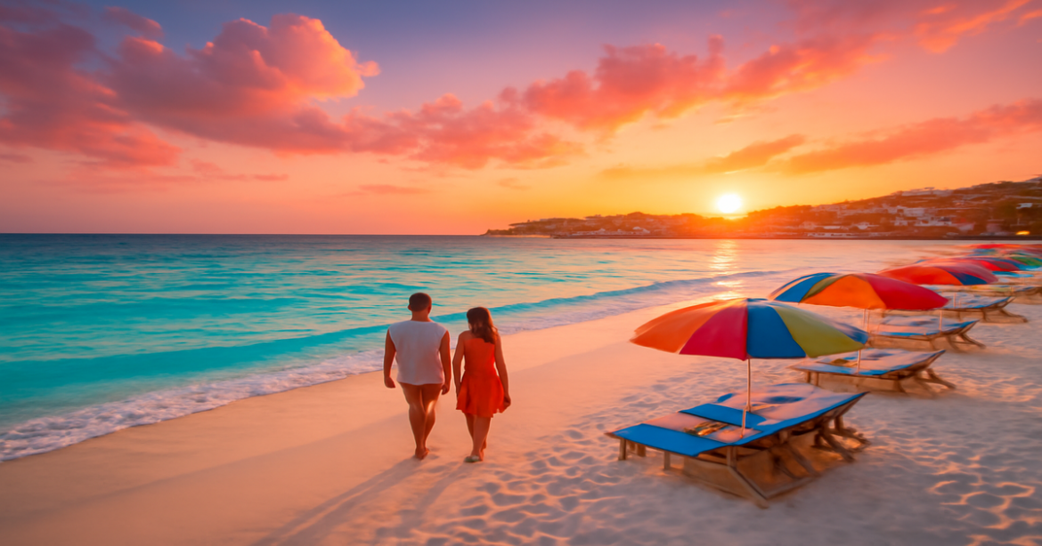 Stunning beach scene for пляжный отдых 2023, showcasing a vibrant sunset and serene coastal beauty.