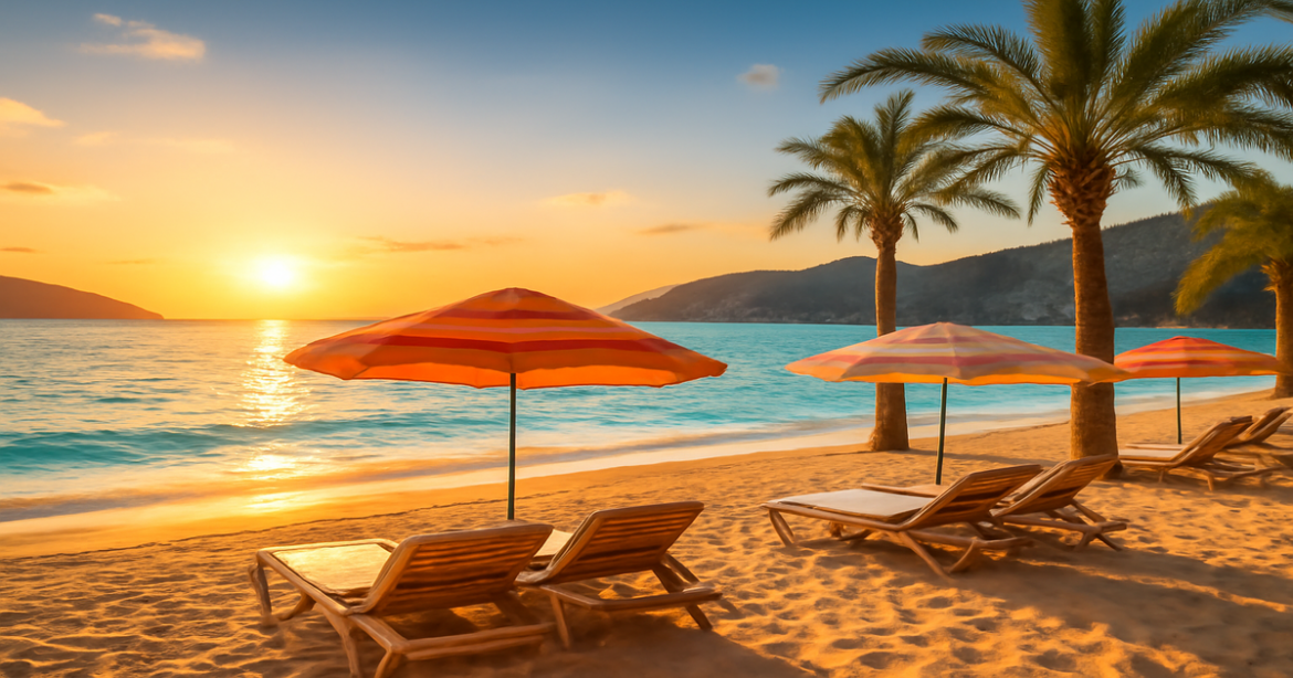 Beautiful beach scene for пляжный отдых в Турции, showcasing serene sands and turquoise waters.