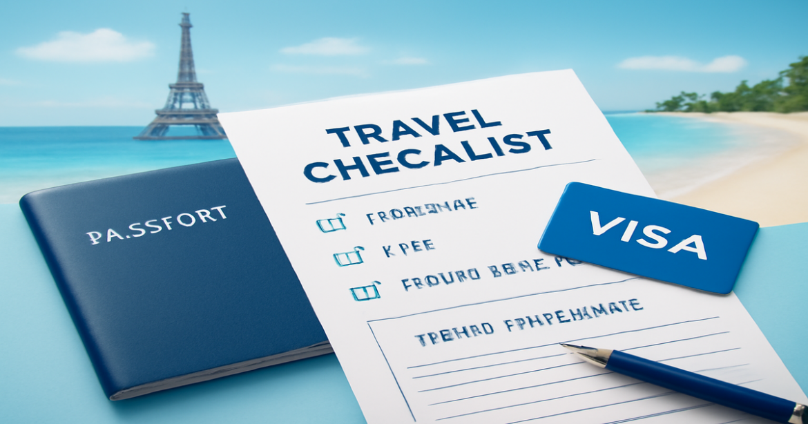 A well-organized travel checklist highlighting essential documents for подготовка к поездке.