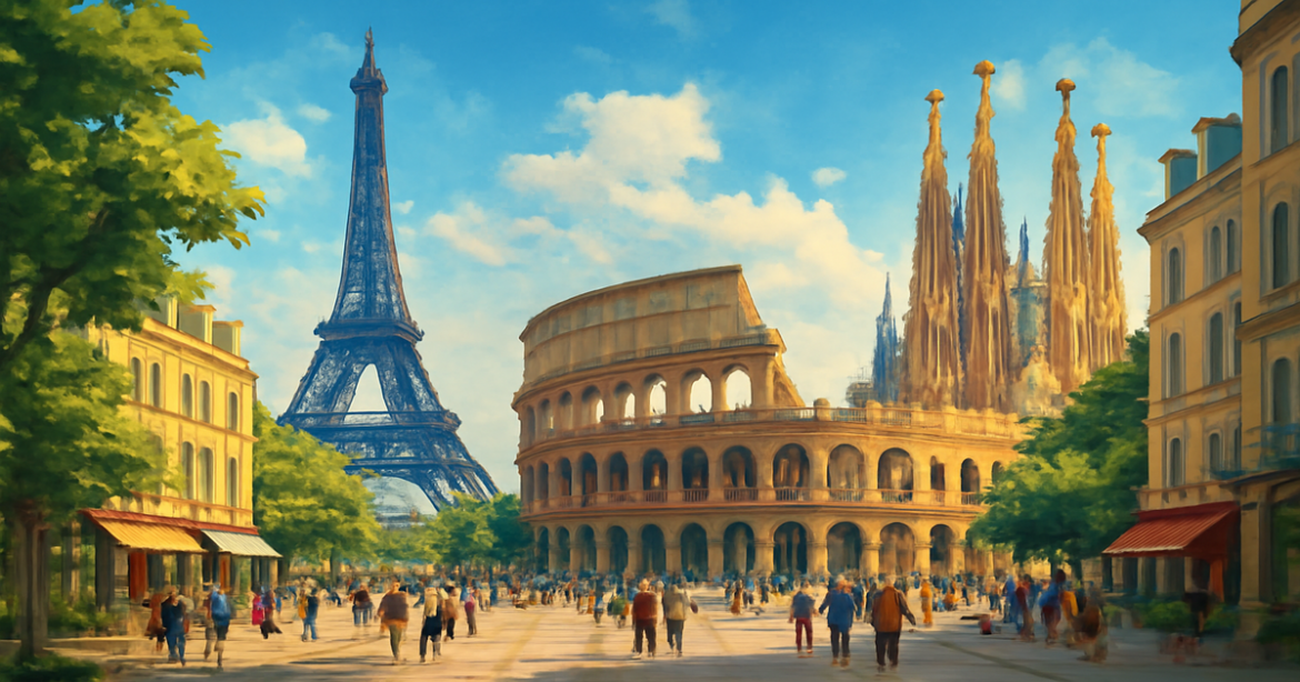 Explore popular маршруты по Европе through vibrant cityscapes and iconic landmarks.