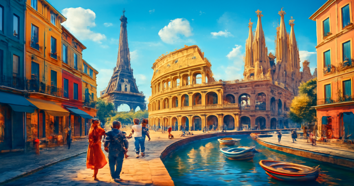 Explore stunning маршруты по Европе with iconic landmarks and vibrant travel scenes.